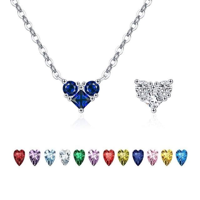 Heshpaws 925 collar en forma de corazón de plata esterlina, collar colgante de plata esterlina de Zirconia 5a de doble cara, regalo de Navidad para el aniversario de la mujer, con caja de regalo