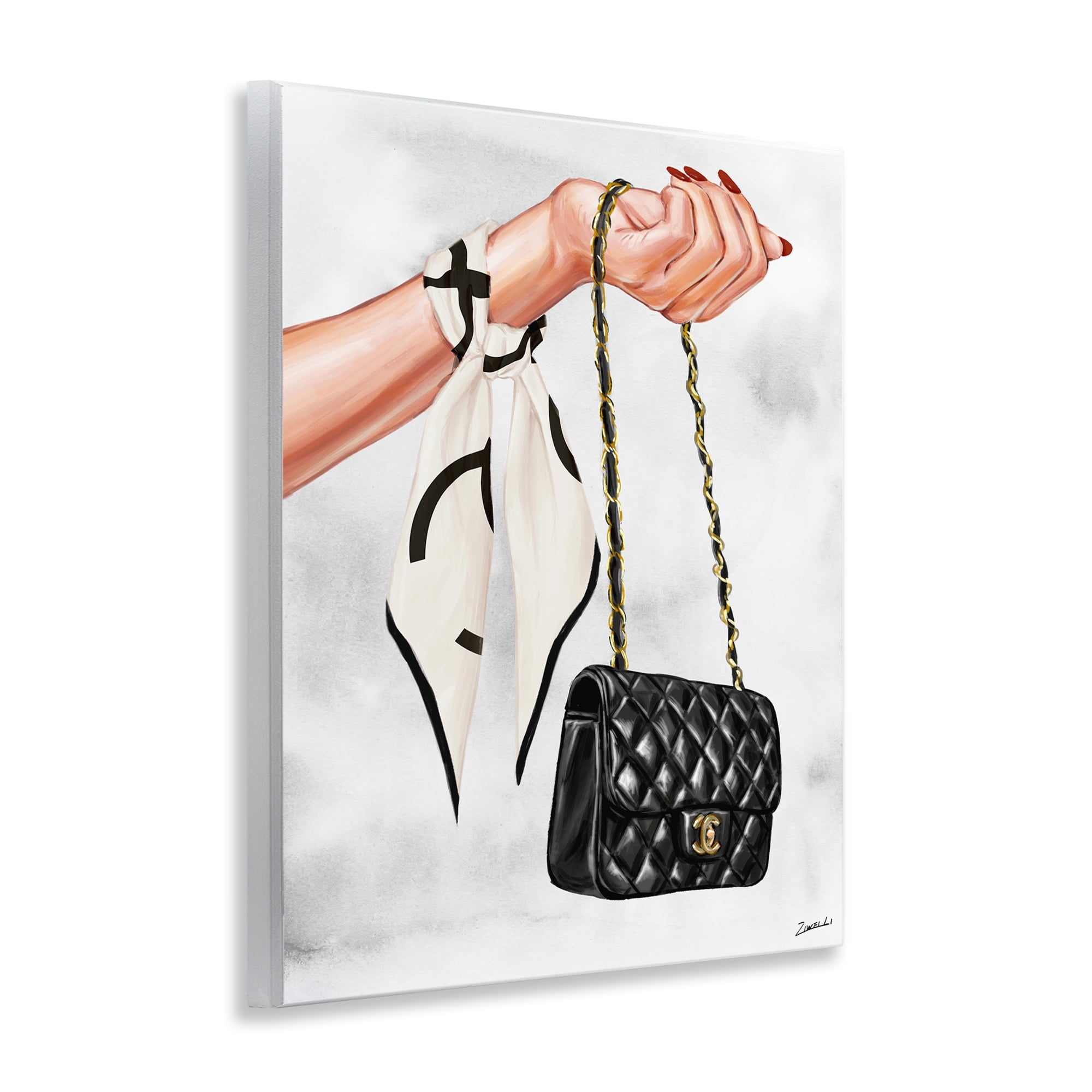 Stupell Industries Black Handbag on Wrist Fashion Painting Unframed Art Print Wall Art, 11 x 14