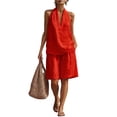 thumbnail image 2 of Women Linen Sets 2 Piece Outfits, Minimalist Halter Neck Top and High Waisted Wide Leg Short Pants Travel Matching Set, 2 of 6