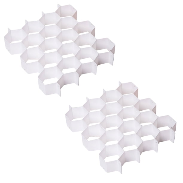 2 juegos de separadores de cajones de plástico con diseño de panal para el hogar, separadores de cajones de combinación libre para maquillaje, cosméticos, calcetines y ropa interior.