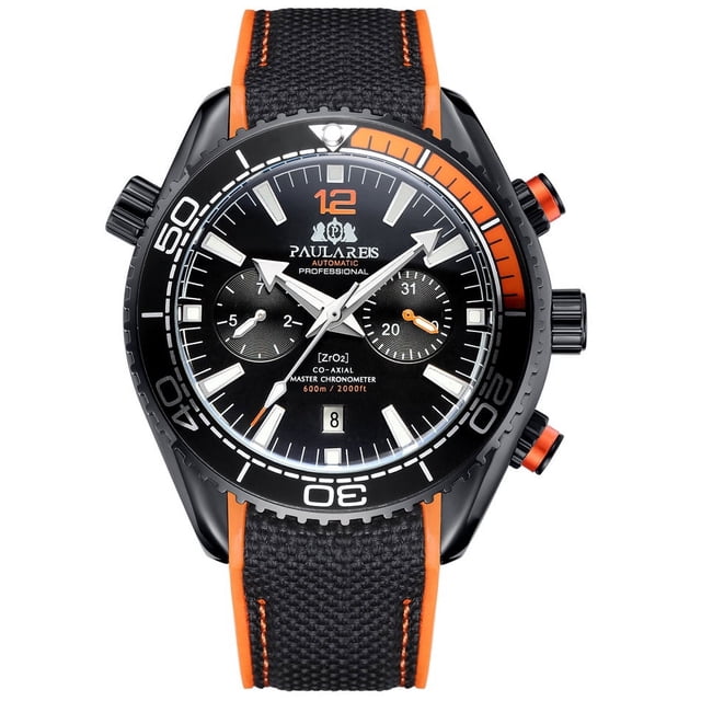 Reloj mecánico automático luminoso con correa de caucho y lona multifuncional para hombre