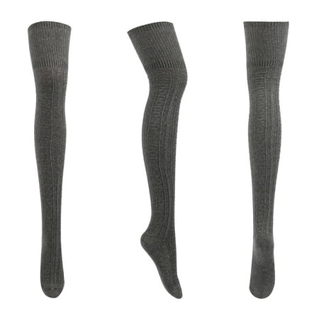 

Fjofpr Socks Autumn Winter Women Striped Solid Color Cotton Knit Over-the-knee Stockings Hot