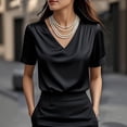thumbnail image 3 of CIENVNSTG Women Short Sleeve Satin Silk Tunic Tops V Neck Silhouette Soft Solid Color Texture Dressy Fashion Layout for Business Work Office Daily Commute and Casual Gathering Moments Black XXL, 3 of 4