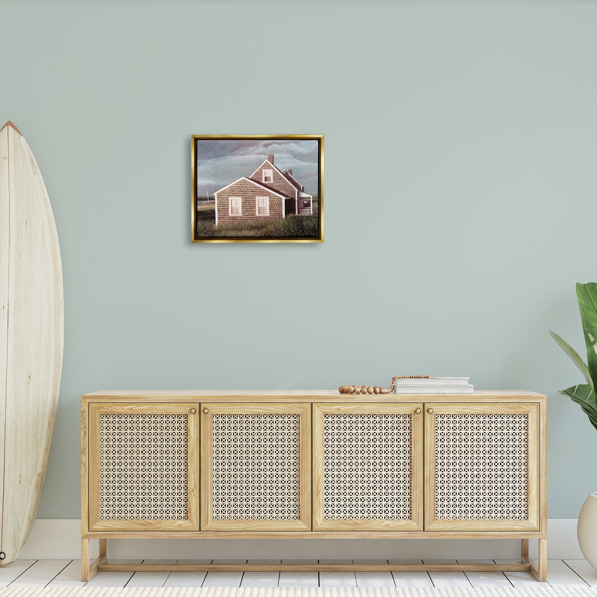Stupell Industries Coastal Home Atmospheric Beachside Cloudy Sky Photograph Metallic Gold Floating Framed Canvas Print Wall Art, Design by Tom Mielko