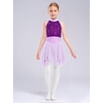 thumbnail image 6 of Hansber Kids Girls Sleeveless Glittery Mesh Irregular Hem Figure Ice Skating Dress Ballet Lyrical Dance Wear Purple 6, 6 of 7