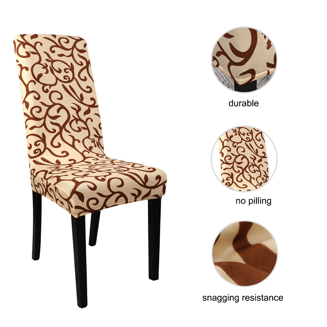 Unique Bargains 4pcs Stretch Slipcovers Floral Removable Dining Room Seat Chair Cover Champagne and Coffee Color