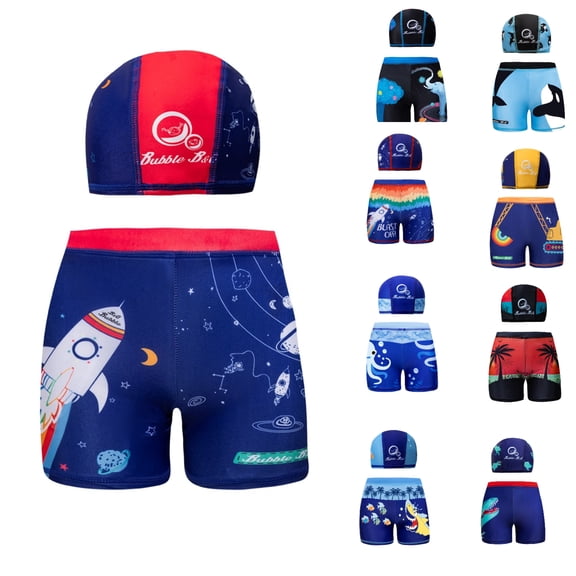 HAOTAGS Boys Swimsuit 10-12,Giraffe Print Brethable Quick Dry Swim Trunks With Cap Set Red
