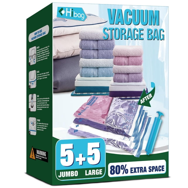 Bolsas de almacenamiento al vacío HIBAG 5 Jumbo y 5 grandes para ropa