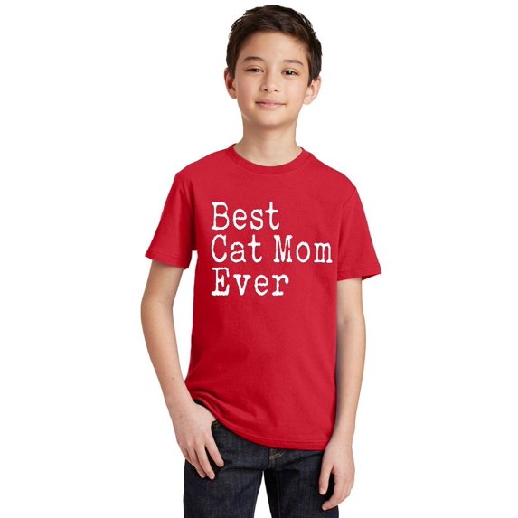P&B Best Cat Mom Ever Youth T-shirt, Red, M