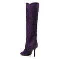 thumbnail image 4 of FSJ Women Fashion Square Closed Toe Knee High Boots Stiletto High Heel Pull On Long Boots Wide Calf Casual Outfit Shoes Size 8 Purple, 4 of 4