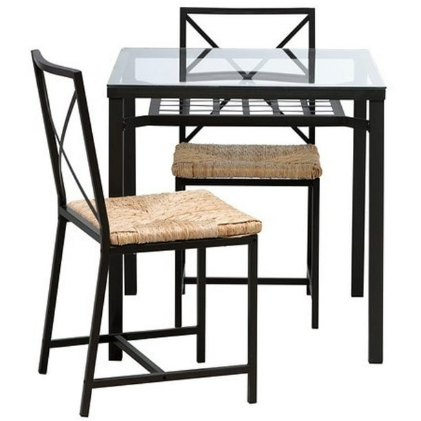 Ikea Table And 2 Chairs Black Glass, Ikea Black Metal And Glass Desk