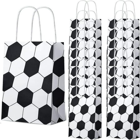 18 Pack Party Gift Bags - Soccer Theme Bags with Handle for Snack, Candy, Goodies for Kids & Adults