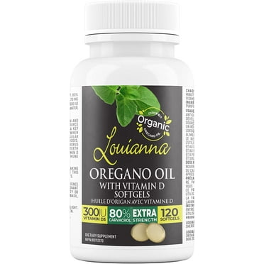 Louianna - Organic Wild Oregano Oil with Vitamin D, Liquid Softgel Capsules with 80 Percent Carvacrol, Supports Your Bones, Immune and Gut Health, Herbal Supplements, 120 Softgels
