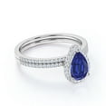 thumbnail image 3 of JeenMata 1.5 Carat Pear Shaped Cornflower Lab Created Blue Sapphire Bridal Set in 18k White Gold over Silver, 3 of 6