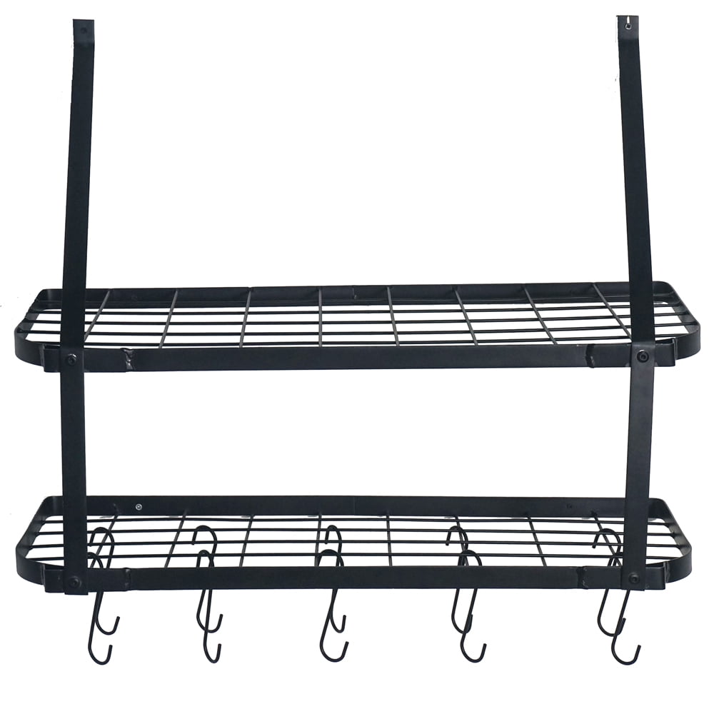Kepooman 2 Tire Pot Rack, Wall Mounted Hanging Racks for Kitchen, Black