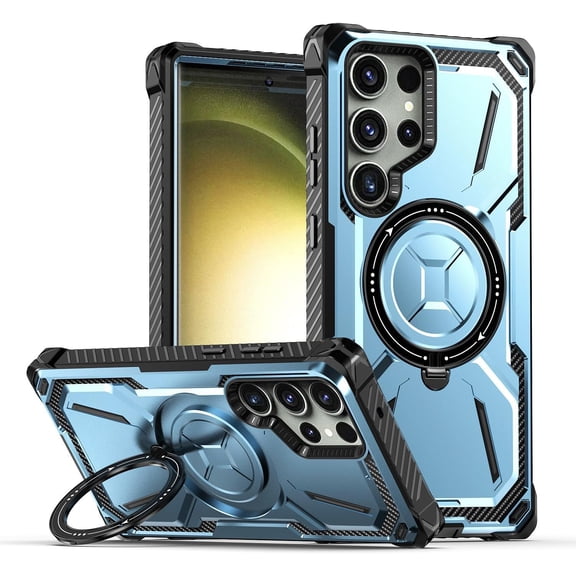 Compatible with Magsafe Samsung Galaxy S24 Plus Case Stand Heavy Duty Case for Men Women Magnetic Shockproof Protective Ostand Blue