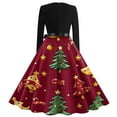 thumbnail image 4 of Christmas Dresses for Women Women's Christmas Printed Long Sleeve Round Neck Plus Size Evening Prom Dresses for Formal Christmas Party,Deep Red,S, 4 of 5
