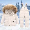 thumbnail image 2 of Gubotare Toddler Snow Bib Suit Toddler Baby Snow Suit 2 Piece Winter Warm Puffer Ski Jacket Bib Pants Set Faux Fur Hooded Zip Up Down Coat 2 Piece 5T 6T (White,5-6 Years), 2 of 4