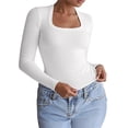 thumbnail image 1 of Camisetas de Larga para Mujer, Blusas de Cuello Cuadrado, Blusas de Punto Acanalado para Adolescentes, Blusas , Ropa de Moda de Otoño S, 1 of 7