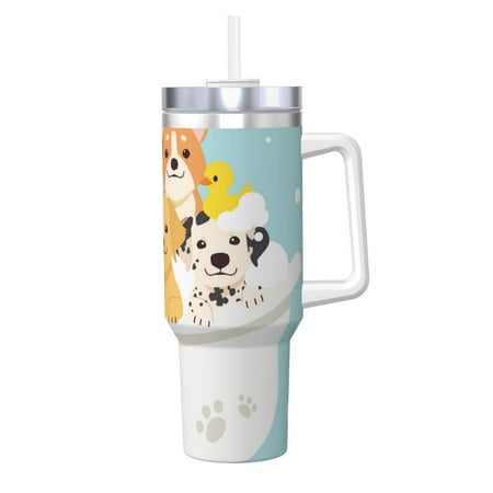 

Sikiie Cute Dog In Bathtub Insulated Stainless Water Bottle Lid Travel Mug Cup Insulated Tumblers Cup 40oz Ice Bully With Handle