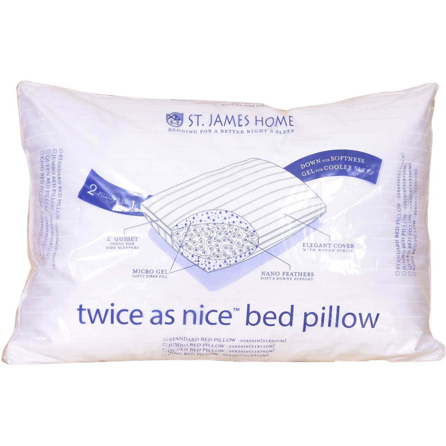 St. James Home 4 Pack Soft Cover Nano Feather Filled Bed Pillows Jumbo - White