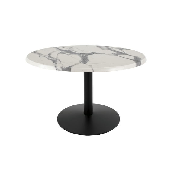 Indoor/Outdoor 30" Tall OD214 Black Table Base with 22" Diameter Foot and 36" Diameter Indoor/Outdoor White Marble Top by the Holland Bar Stool Co.