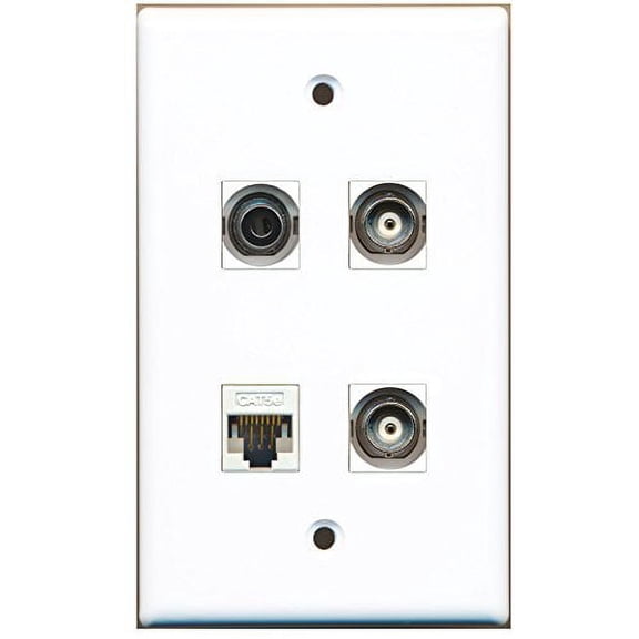 RiteAV - 1 Port 3.5mm 2 Port BNC 1 Port Cat5e Ethernet White Wall Plate