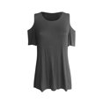 thumbnail image 4 of Wang6 Plus Size Cold Shoulders T Shirts for Women Summer Loose Fit Short Sleeve Tops Causal Crew Neck Solid Tees 0629LiGrey L, 4 of 5