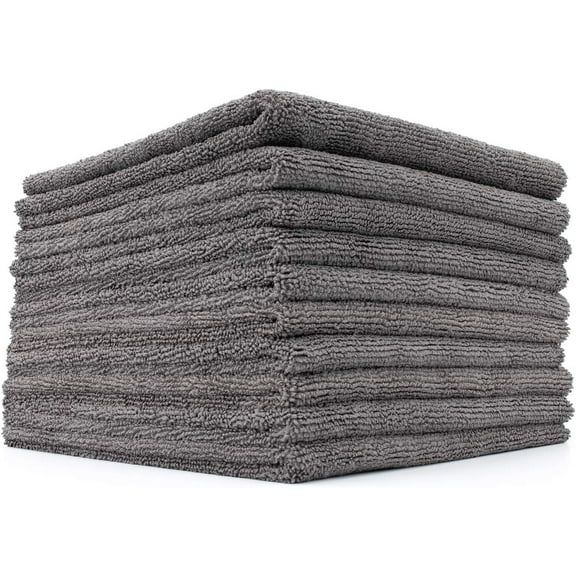 The Rag Company – The Miner – Microfiber Metal Polishing & Detailing Towels, Dual-Pile 70/30 Blend, 365gsm, 16in x 16in, Grey, 10-Pack