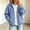 Light Blue, variant on Women's Jacket Long Sleeve Zip-Up Denim Pockets Zipper Crew Neck Hip Fabric Solid Front Everyday Spring and Fall