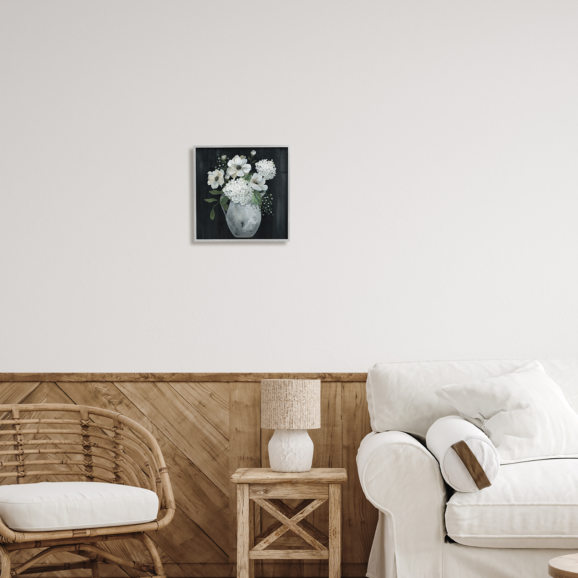 Stupell Industries Classic Flower Arrangement White Varied Hanging Petals Painting Gray Framed Art Print Wall Art, Design by Nan