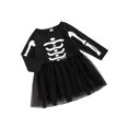 thumbnail image 2 of Qiylii Little Girl’s Skull Print Dress, Mesh Yarn Stitching Long Sleeve Dress, 2 of 6