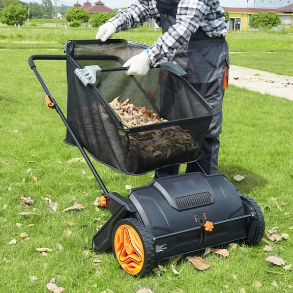 Unbranded 21-Inch 3.5 Cubic Foot Push Lawn Sweeper with Mesh Hopper Bag, 2 Brushes, Heavy-Duty Steel Frame