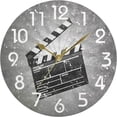 thumbnail image 1 of Naanle Movie Theater Clapper Board Retro Round Wall Clock, 9.5 Inch Battery Operated Quartz Analog Quiet Desk Clock for Home,Kitchen,Office,School,Cafe, 1 of 5