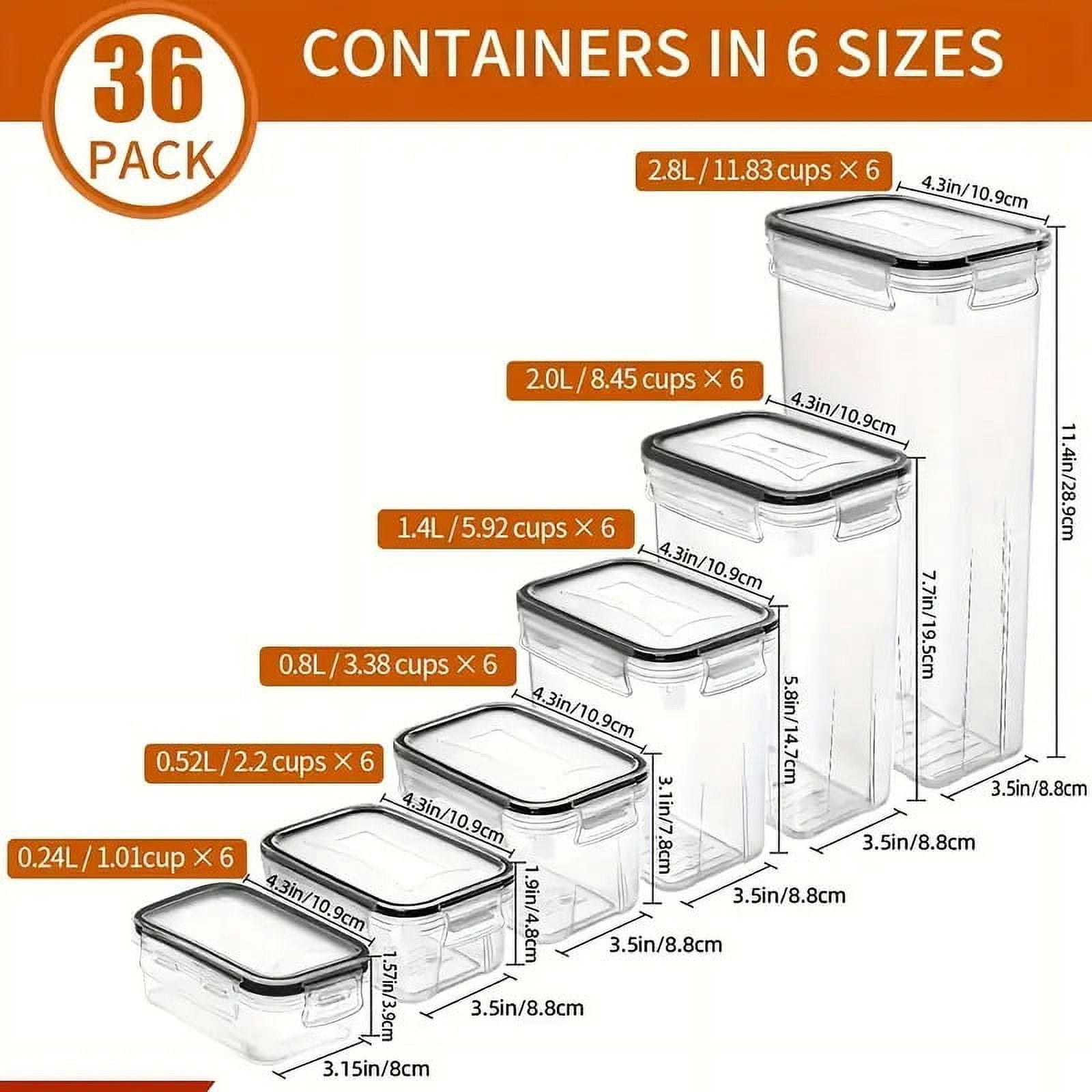 36 Pack Airtight Food Storage Containers Set with Labels & Marker- Leak-Proof, BPA-Free, Flip-Top Lids, Perfect For Kitchen Pantry Organization, Storage for Flour, Sugar, Cereal