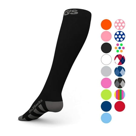 GO2 Compression Socks for Men Women Nurses Runners 20-30 mmHG (high) - Medical Stocking Maternity Travel - Best Performance Recovery Circulation Stamina - (Black,L)