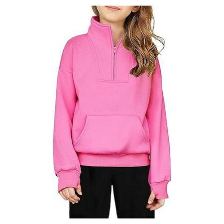 

Girls Half Zip Sweatshirt Fleece Quarter Zip Pullover Sweatshirts with Thumb Hole Fall Clothes for Teen Girls
