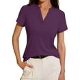 thumbnail image 2 of V Neck Loose Fit Short Sleeve Shirt For Women Spring Summer Tail Hem Blouse Top, 2 of 2