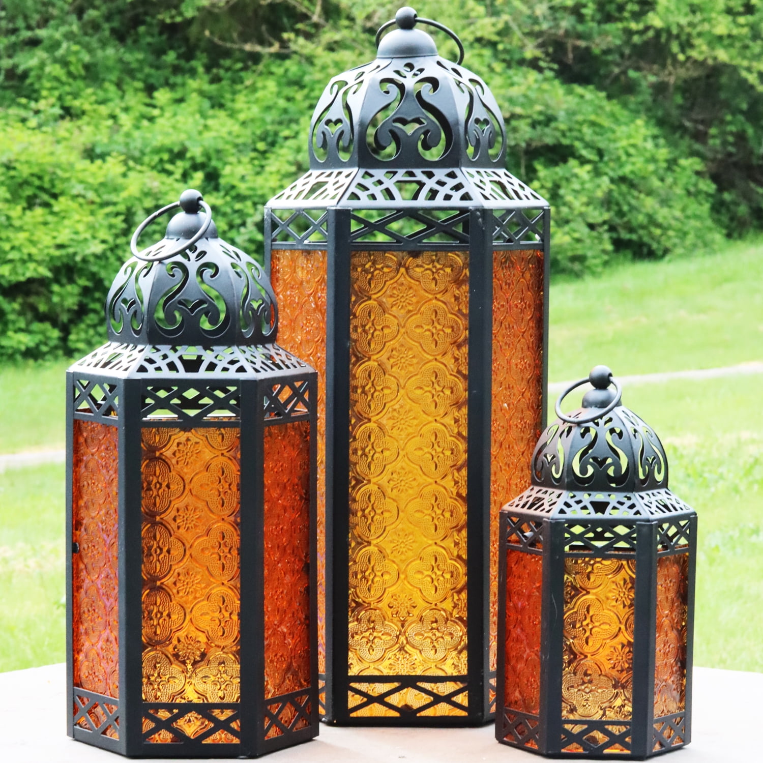 Amber & Red, Small Moroccan Coloured Lantern Tea Light Tealight Holder Hanging Home Garden Gift Home Decor Lights
