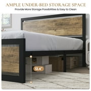 Sha Cerlin Brown Full Size Metal Platform Bed Frame with Wooden Headboard & Footboard, Adult