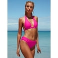 thumbnail image 4 of Sociala V Neck Halter Bikini Sets Mid Bottoms Color Block Two Piece Swimsuits, 4 of 6