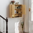 thumbnail image 6 of Wirrytor Fluted Wooden Medicine Cabinet Storage, Natural Bathroom Wall Cabinet with 2 Doors Adjustable Shelf and Towels Bar, Hanging Bathroom Shelf, 6 of 9