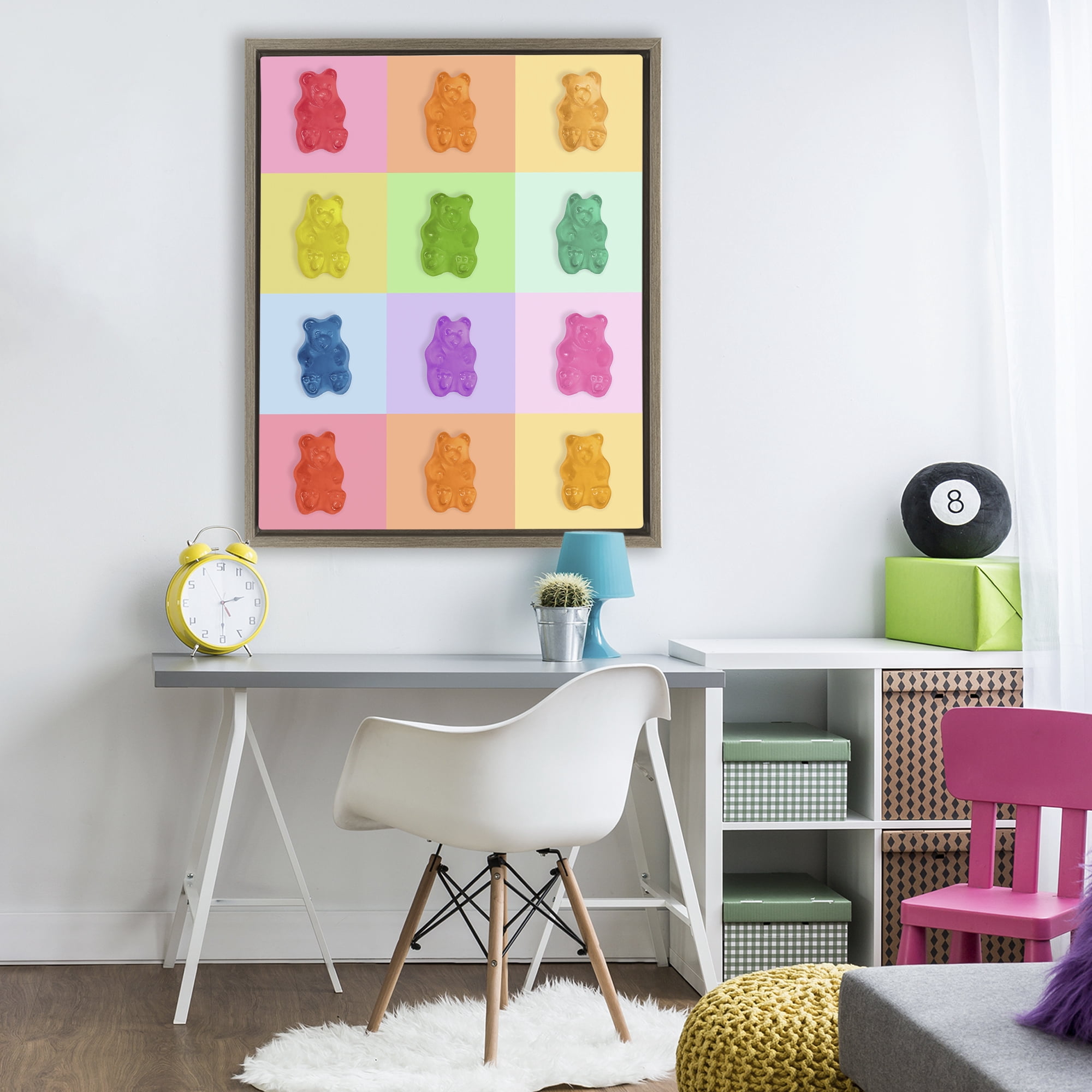 Stupell Industries Rainbow Gummy Bear Candy Grid Brown Framed Floater Canvas Wall Art, design by LISH Creative