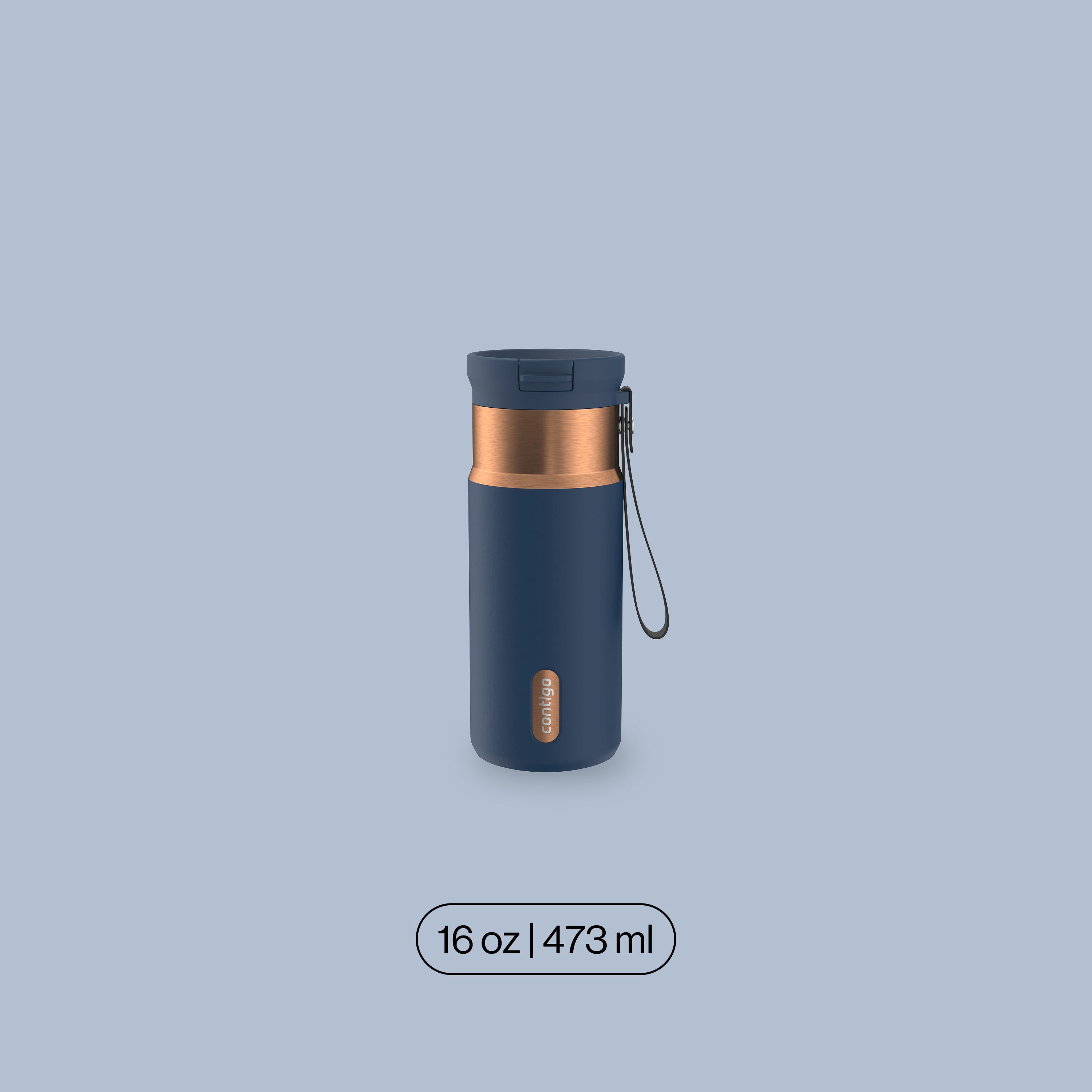 Contigo SnapSeal Insulated Stainless Steel Water Bottle with Carrying Strap, 16 oz (473 ml) – Leak-Proof, BPA-Free, Lead-Free, Dishwasher Safe