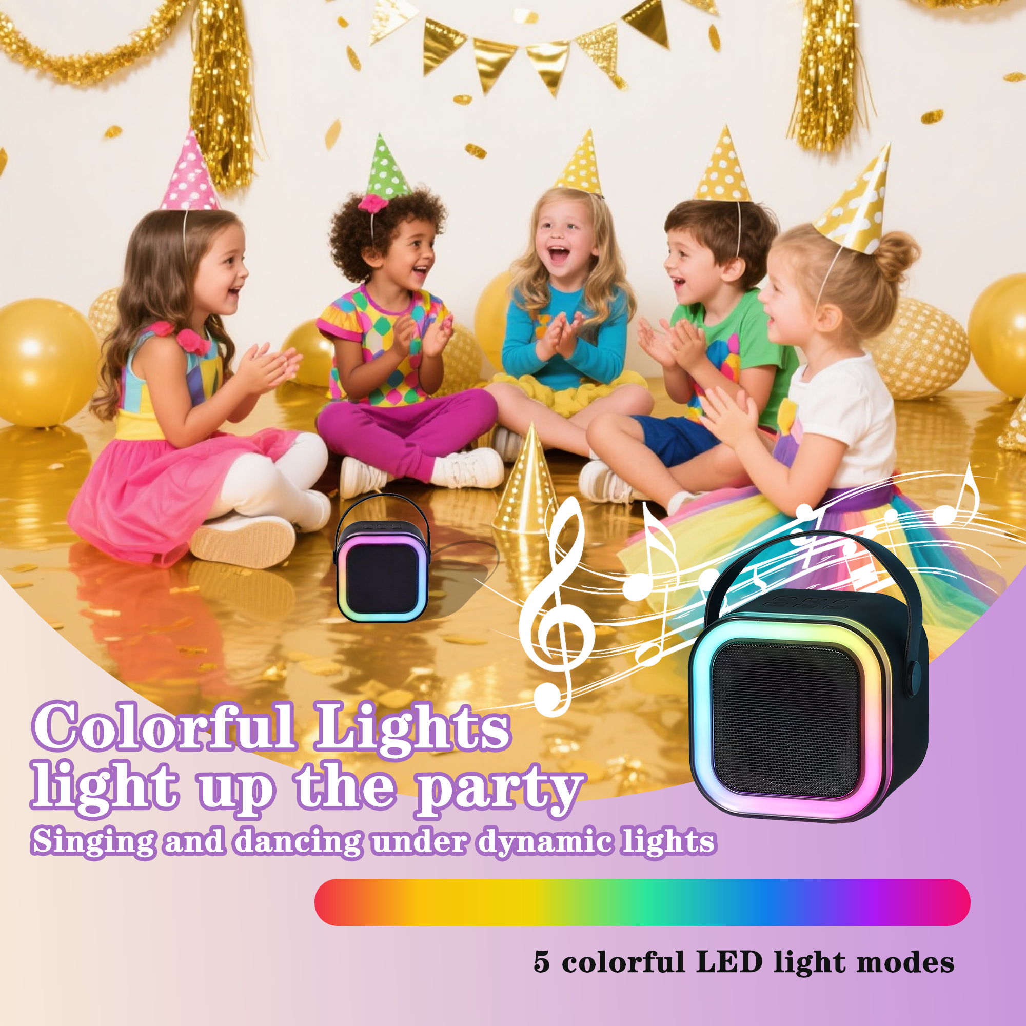 Mini Karaoke Machine for Kids, 2 Wireless Microphones Karaoke, Portable Bluetooth Music Speaker, LED Lights Karaoke Microphone, Voice Changing Microphone, Family Singing, Birthday Karaoke
