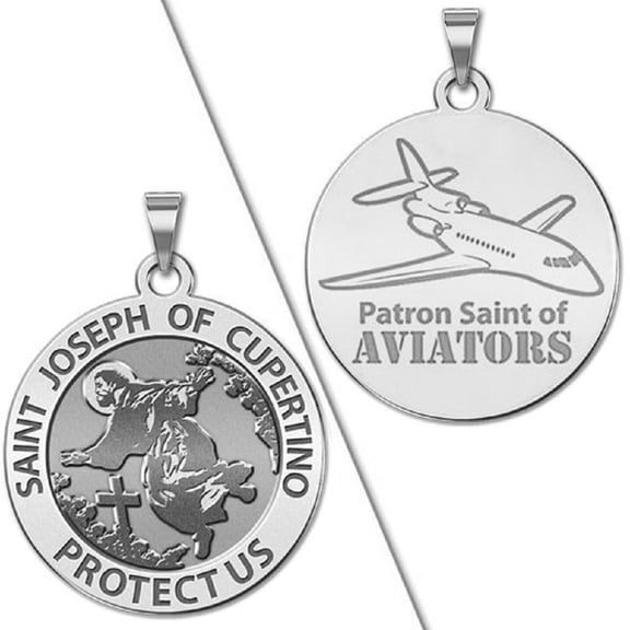 PicturesOnGold.com Saint Joseph of Cupertino Aviator Religious Medal Female Adult- 3/4 inch Size of a Nickel -Sterling Silver