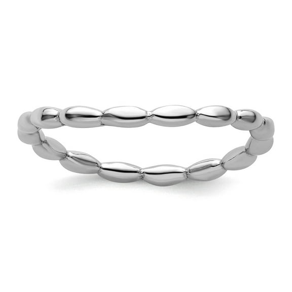 1.5mm 925 Sterling Silver Patterned Stackable Polished Rhodium Plate Wave Ring Size 7 Stackable Ring for Women