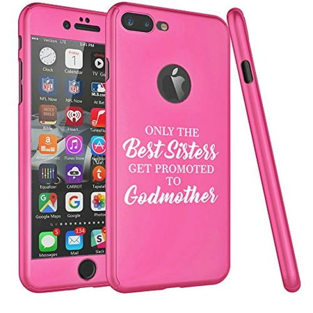 360° Full Body Thin Slim Hard Case Cover + Tempered Glass Screen Protector F0R Apple iPhone The Best Sisters Get Promoted to Godmother (Hot-Pink, F0R Apple iPhone 6 Plus / 6s