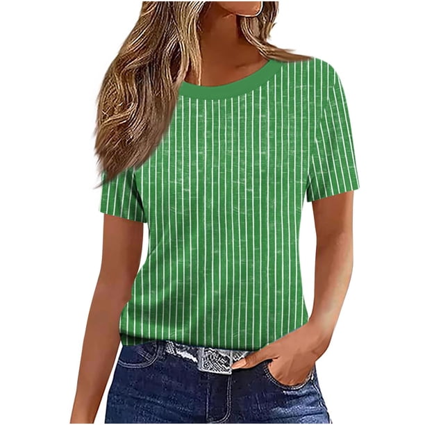 Camiseta de Manga Corta de Verano para Mujeres Delgada Moda Casual Impresa No Estructurada Cuello Redondo Mujer Manga Corta Tops Casual
