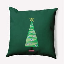 18" x 18" Simply Daisy Cartoon Christmas Tree Polyester Indoor/Outdoor Pillow, Forest Green Qty 1